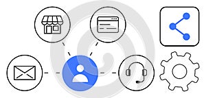 Centralized User Interaction with Communication and Digital Tools Network Icon