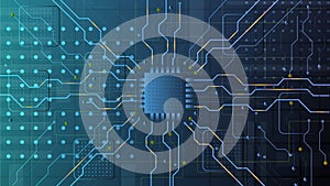 Centrally located microchip with semiconductor connections.