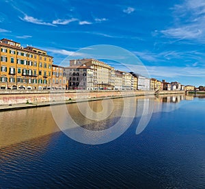 The centre of the historic centre of Pisa, river photo