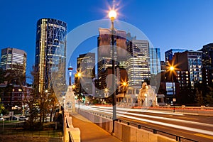 Centre Street Bridge Leading to Downtown Calgary at Night photo