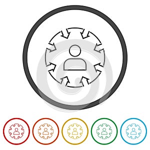 Centric consumer icon. Set icons in color circle buttons