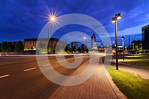 Centrum of Katowice in the evening time.