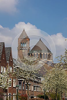 The centuries-old city of \'s Hertogenbosch in spring with flowering trees