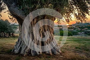 Centuries old olive tree trunk, symbol of endurance and resilience photo