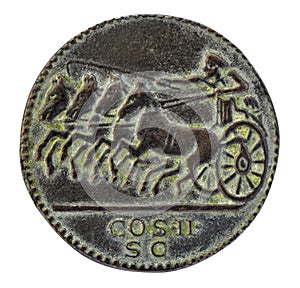 Centurion and chariot on old roman coin photo