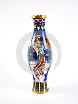 Century Chinese export porcelain isolated on white background ,blue old vase art flower painting and handmade ,pottery