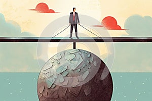 A CEO balancing precariously on a tightrope labeled \