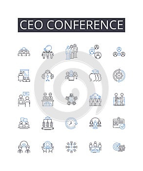 Ceo conference line icons collection. Manager meeting, Executive summit, Business retreat, Personnel assembly