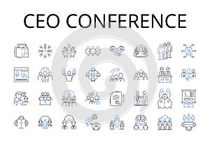 Ceo conference line icons collection. Manager meeting, Executive summit, Business retreat, Personnel assembly