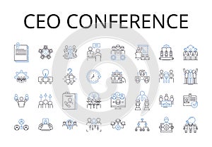 Ceo conference line icons collection. Manager meeting, Executive summit, Business retreat, Personnel assembly