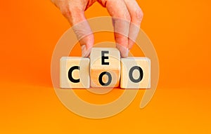 CEO or COO symbol. Concept word CEO chief executive officer or COO chieve operating officer on wooden cubes. Beautiful orange