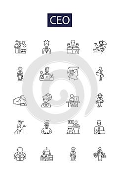 Ceo line vector icons and signs. Executive, Manager, Leader, Director, President, Chairperson, Managing, Chief outline