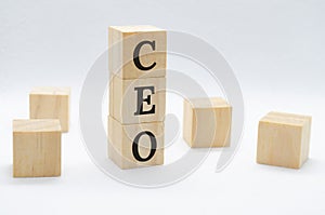 CEO text on wooden blocks on white background with customizable space for text or ideas. Business concept