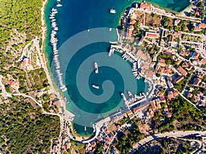 Cephalonia aerial view Fiskardo Village Greece