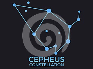 Cepheus constellation. Stars in the night sky. Cluster of stars and galaxies. Constellation of blue on a black background. Vector