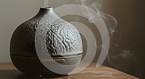 Ceramic aroma diffuser with rising mist, ai generated