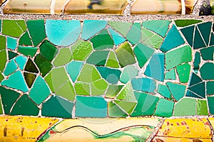 Ceramic art in Park Guell in Barcelona, Spain