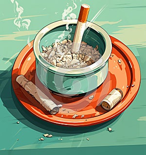 Ceramic ashtray with smokes cigarettes. No smoking concept.