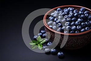 Ceramic bowl brims with delectable, sweet blueberries a vegan delicacy photo