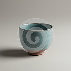 A ceramic bowl with a light blue glaze and earthy brown base. The bowl has a simple,