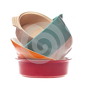 Ceramic bowls in a stack isolated on white background