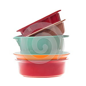 Ceramic bowls in a stack isolated on white