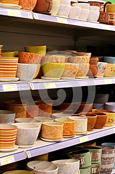 Ceramic bowls in supermarket