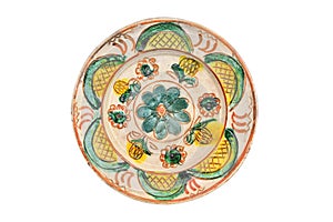 Ceramic clay plate traditional earthenware of Ukrainian Kosiv
