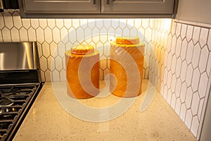 Ceramic Containers With Lids On Kitchen Counter