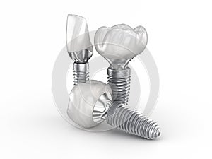 Ceramic crowns, custom implant abutment and implantats. Medically accurate 3D illustration of dental implantation