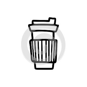 Ceramic cup of chocolate coffee hand drawn sign outline doodle icon. Takeaway coffee vector sketch illustration