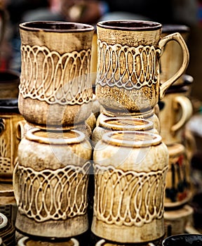 Ceramic cups on sale at market, India