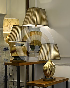 Ceramic desk lamps in lighting shop