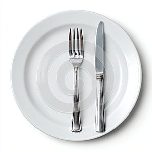 ceramic dinner plate with fork and knife, tableware set
