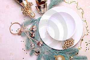 Ceramic dishes with golden Christmas decor