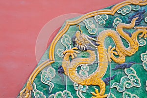 Ceramic dragon on wall, Forbidden City, Beijing