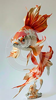 A ceramic fish is shown on a white surface