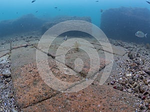 Ceramic floor tiles in Emperor Claudioâ€™s Ninfeum. Underwater archeology