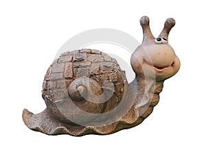 Ceramic garden snail. Snail ceramic white background, isolated object
