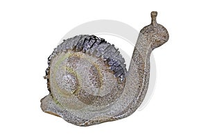 Ceramic garden snail. Snail ceramic white background, isolated object