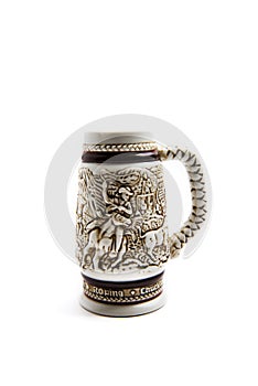 Ceramic german beer mug on white background