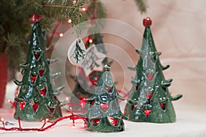 Ceramic green Christmas tree candle holders. New year gift