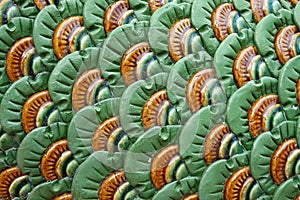 Ceramic green tiles wave. mosaic design. Minimalist Asian style.