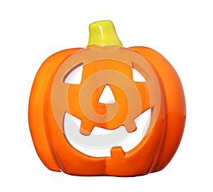 Ceramic Happy Halloween Pumpkin, Jack O Lantern isolated