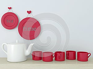 Ceramic kitchenware on the shelf.