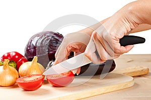 Ceramic knife with vegetables