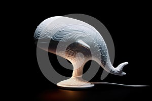 Ceramic spermwhale lamp isolated on black background illustration generative ai photo