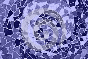 ceramic mosaic floor or wall. photo toned in the color of the year very peri. mosaic top view. Bathroom or kitchen floor wall