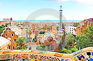 Ceramic mosaic Park Guell in Barcelona, Spain