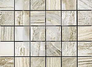 Ceramic mosaic tiles with light green stripes. Tile with imitation of natural stone